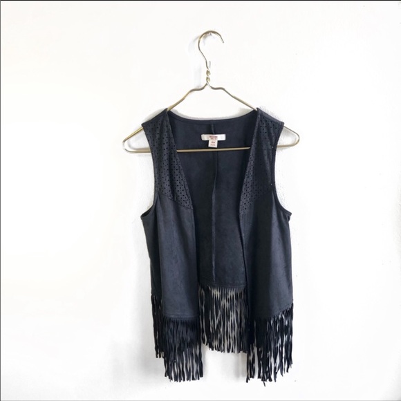 Mossimo Supply Co. Jackets & Blazers - Mossimo • Boho Hippie Black Suede Fringe Vest.
